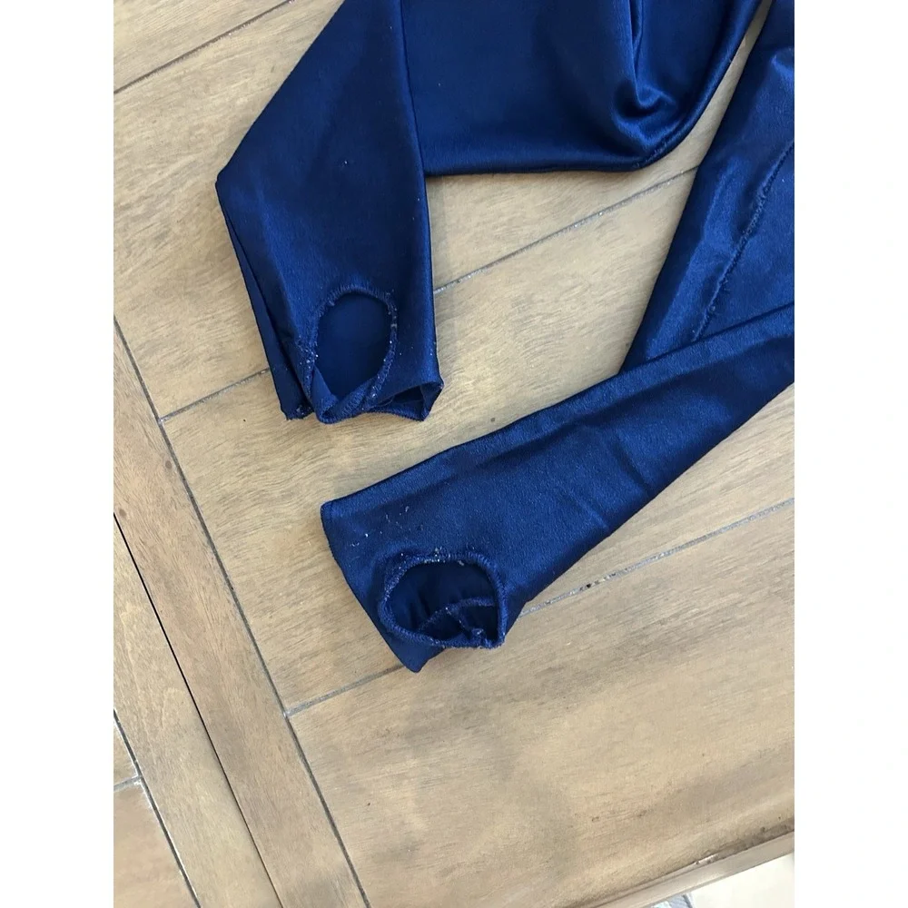 Vtg Gilda Marx Flexatard Shiny Blue‎ 80's Unitard Bodysuit  M
